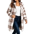 thumbnail image 4 of Xaqiouau Womens Plaid Sherpa Jacket Fleece Hooded Coat Zip Up Long Sleeve Buffalo Check Teddy Jacket Warm Winter Outerwear with Pockets, 4 of 6