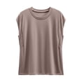 thumbnail image 4 of BOOMNY Women's Short Sleeve T Shirts With Built In Bra Solid Color Loose Summer Tees for Women, 4 of 4