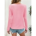 thumbnail image 4 of Women'S Long Sleeve Waffle Knit Shirts Dressy Casual Loose Button Up V Neck Henley Tops Fall Basic Tee Blouse Pink XXL, 4 of 5