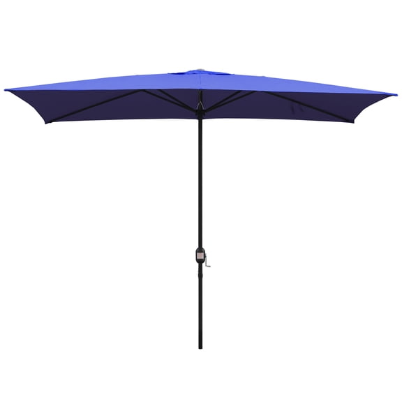 KOOL 10x6.5ft Rectangular Patio Umbrella with Crank Handle, Outdoor Market Umbrella with 6 Sturdy Umbrella Ribs, Waterproof, Navy