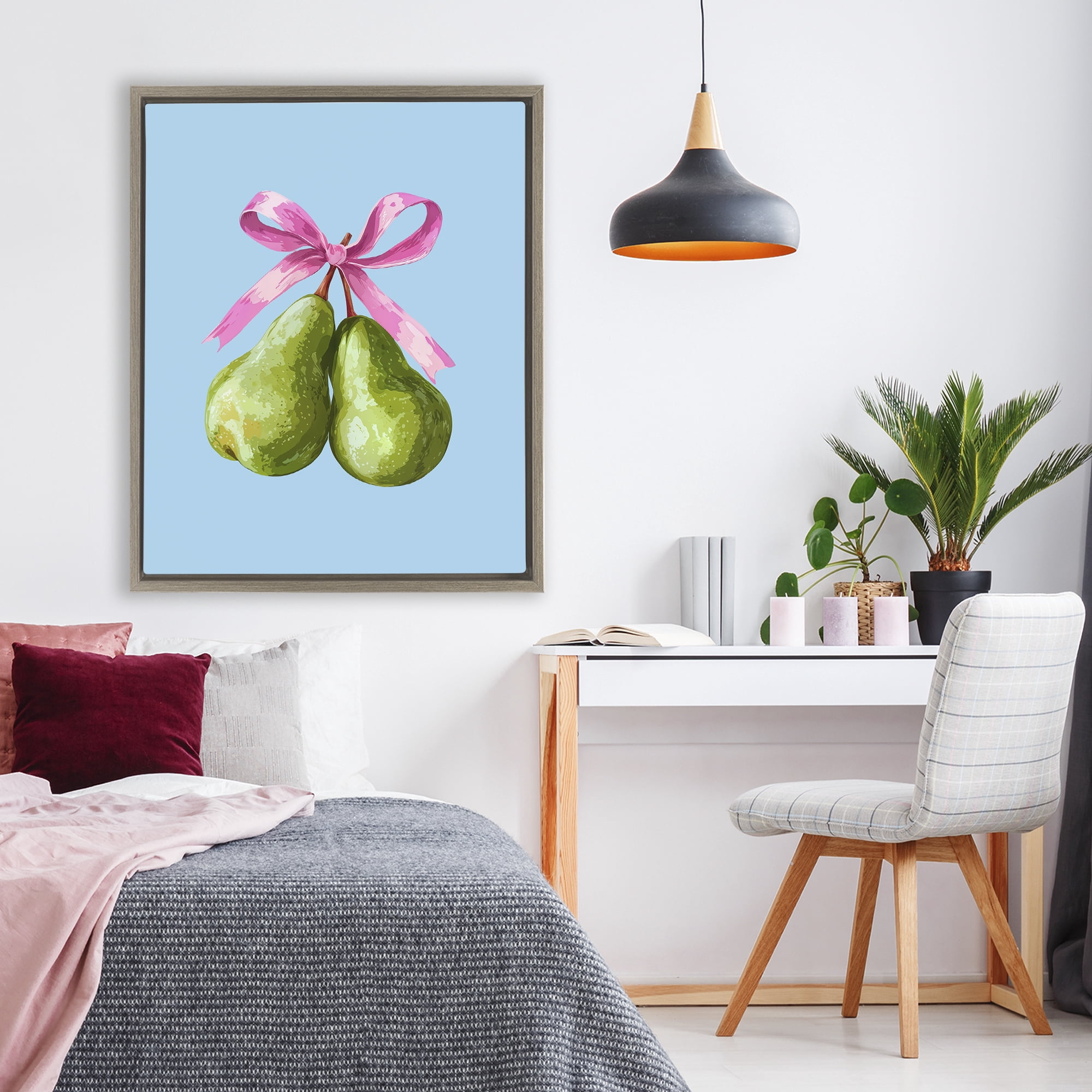 Stupell Industries Twin Pears with Ribbon Brown Framed Floater Canvas Wall Art, design by Imagine It Images