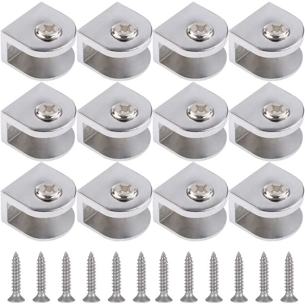 12 piezas de abrazaderas de vidrio,abrazadera de soporte de vidrio, soporte de partición de vidrio ajustable, puede instalar vidrio plateado de 6-10 mm de espesor (con tornillos)