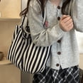 thumbnail image 3 of Lusa Striped Canvas Tote Bags for Women Simple and Stylish Color Blocking Large Capacity Handbags for Everyday Use Durable Spacious Carryall Shoulder Bag for Shopping Travel Navy One Size, 3 of 7