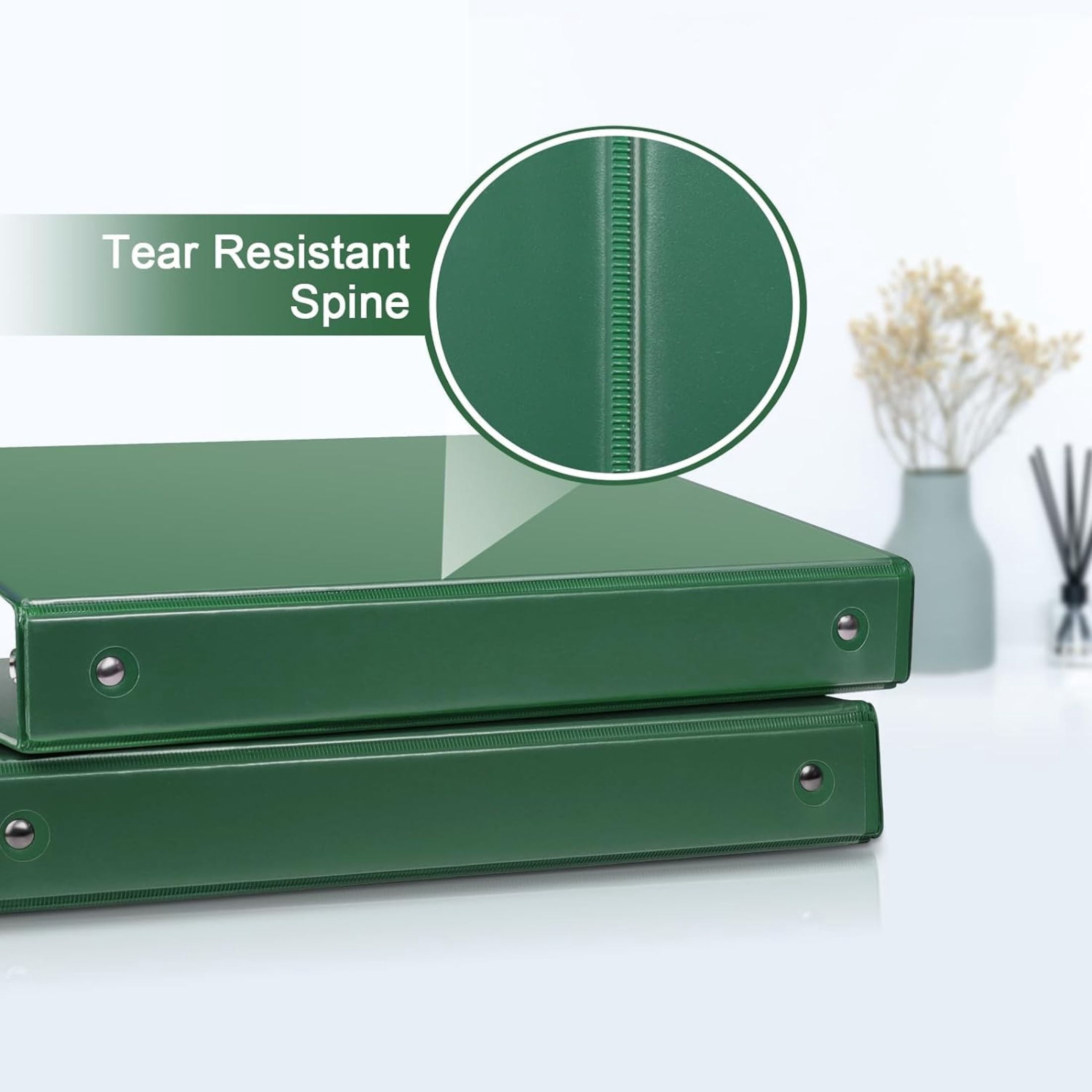 50 Pack of Bulk Wholesale 1 Inch 3 Ring Hardcover Binders with Clear Transparent Covers for Picture and Note Display for Office Employees in Hunter Green