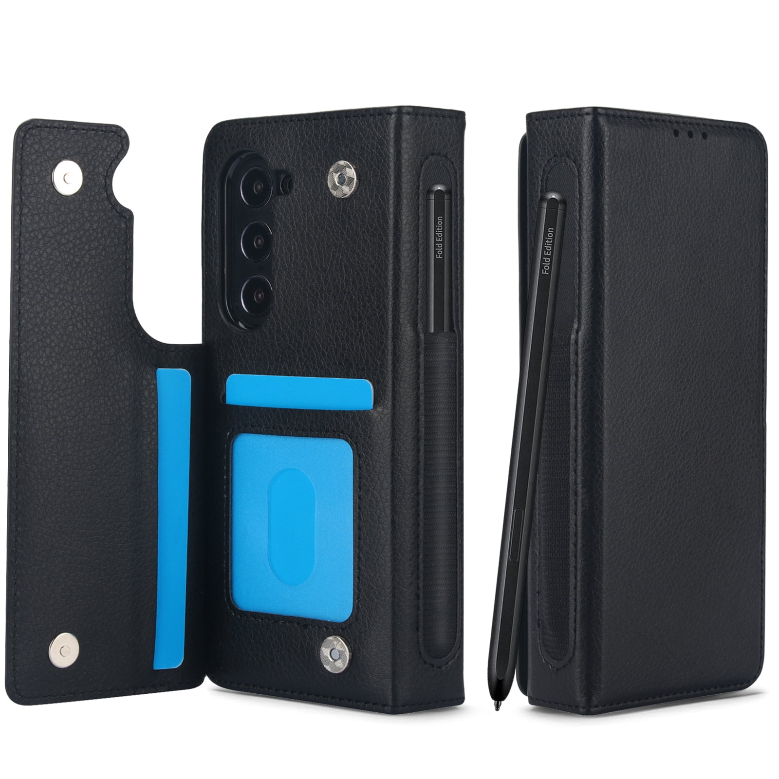 Wallet Case for Samsung Galaxy Z Fold 7 with S-Pen Holder and Credit Card Slots, Premium PU Leather RFID Blocking Magnetic Closure Flip Phone Case Cover for Samsung Galaxy Z Fold 7, Black