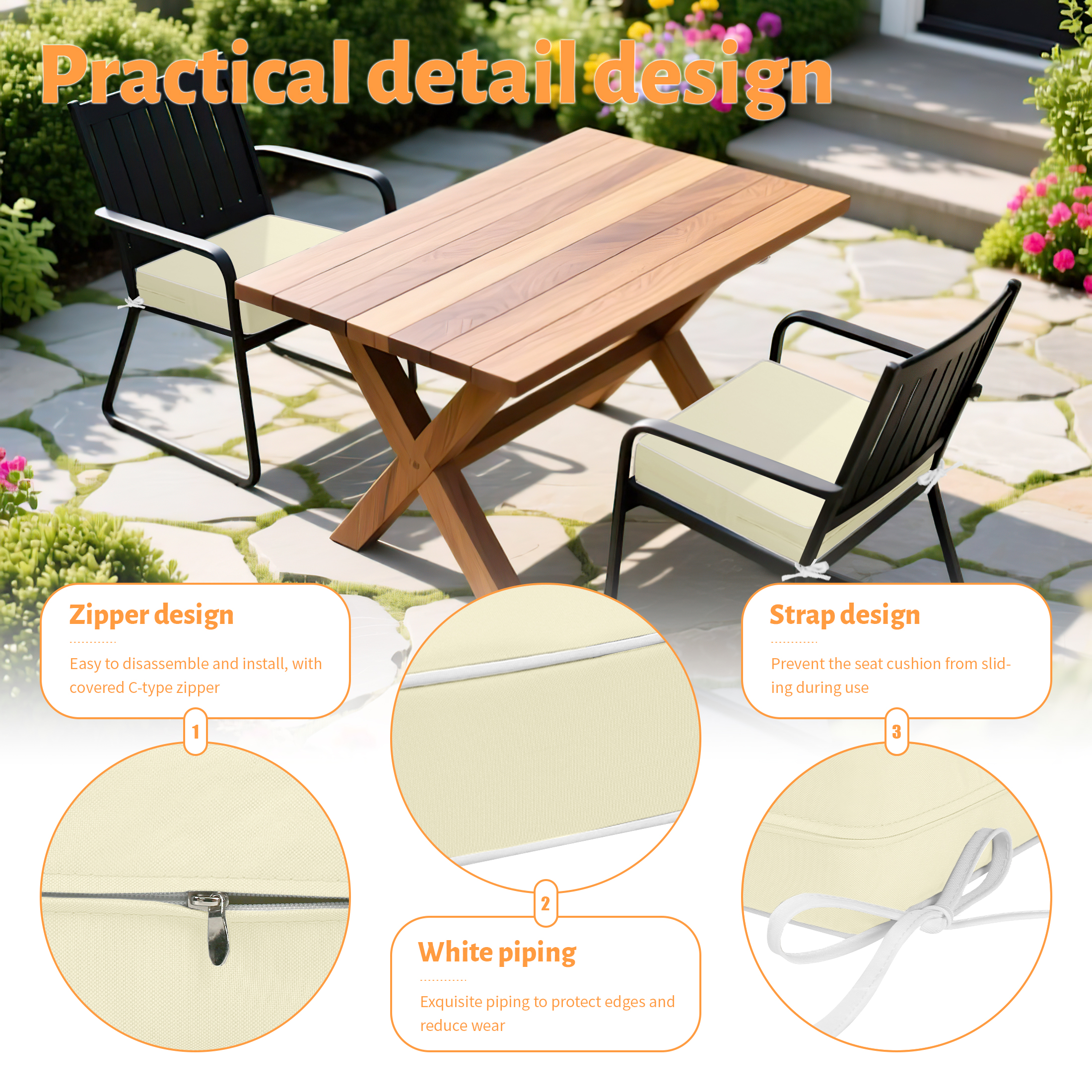 ROFIELTY 2-Pack Outdoor Chair Cushions 19x19, Waterproof & UV Resistant Patio Seat Pads with Removable Washable Cover, 3 Inch Thick All-Weather Cushions for Wicker Furniture, Beige