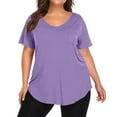 thumbnail image 2 of Mlqidk Plus Size T Shirts for Women Loose Fit Cute Tees Short Sleeve Crew Neck Solid Color Blouses Summer Casual Tunic Tops Light Purple 3XL, 2 of 5