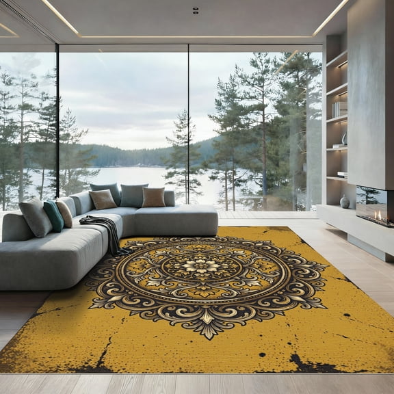 ODIKA 4'x6' Machine Washable Non-Slip Area Rug, Antique Mustard High Traffic Rug, Gold, 1282332