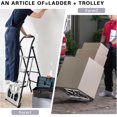 thumbnail image 6 of 2-in-1 Folding Step Ladder & Hand Truck Dolly, 3-Step Ladder 500LBS & 220LBS Capacity, 1-Second Quick Fold Portable Cart for Home, Kitchen, Garage, Moving & Office, Heavy Duty Space-Saving, Black, 6 of 8