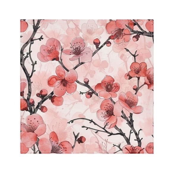 JSTEL Red Cherry Blossom Floral Flowers Cloth Napkins Set of 1, 20x20 Inch Washable and Reusable Napkin for Decoupage Dinner Party Everyday Use