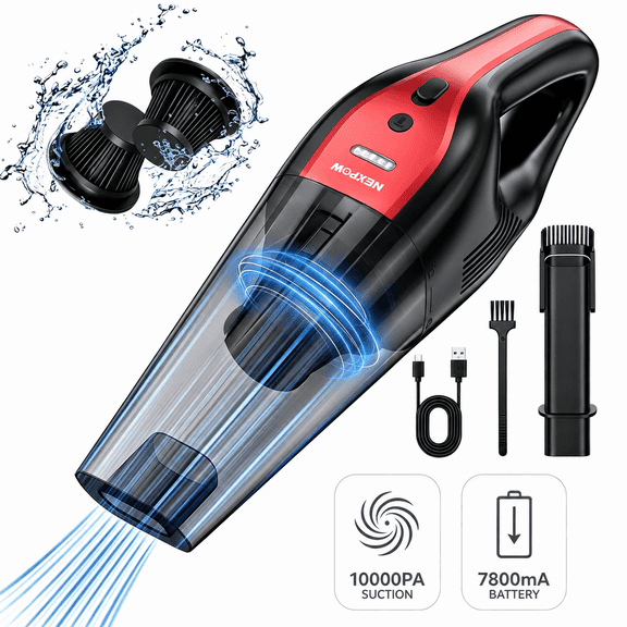 Nexpow Wireless Rechargeable Handheld Vacuum Cleaner with Suction Filter, LED Light, for Car and Home,Pet