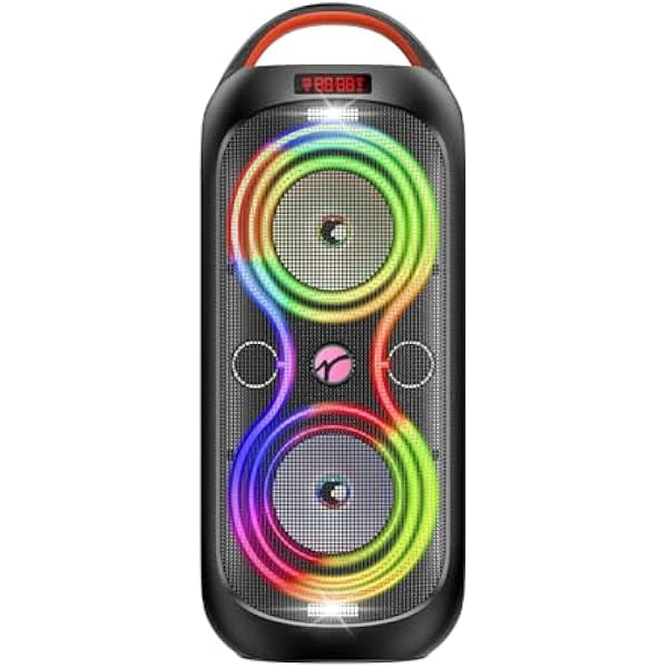 wonima11 Party Bluetooth Speaker: 60W Peak Power, Deep Bass Dual Woofers, 12H Battery, RGB Lights, TWS, FM Radio, AUX/USB/Mic Input | for Indoor & Outdoor-Updated