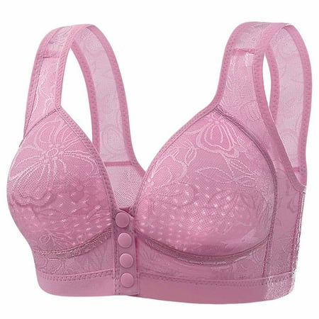 Yyeselk Daily Bras for Older Women Front Closure Wireless Bras Push Up No Underwire Bra Comfort Plus Size Front Button Bra Breathable Bra for Elderly Purple 40