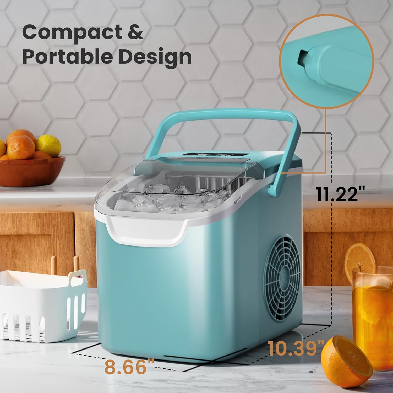 MoifoiIce Maker Countertop , Portable Ice Machine 26.5lbs/24H, Ready in 6 Mins/9 Pcs with Self-Cleaning Green