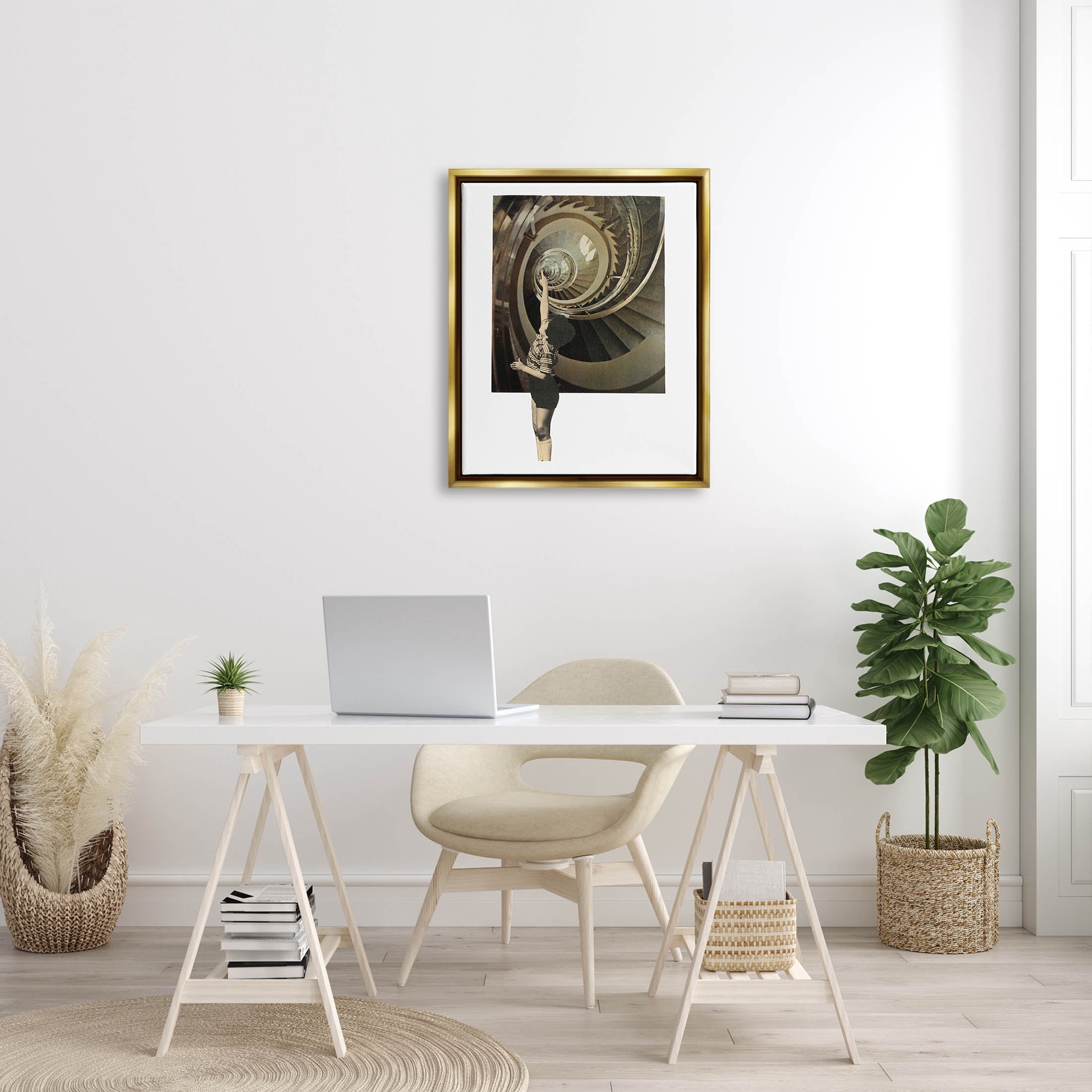 Stupell Industries Surreal Pointing Child Spiral Staircase Graphic Art Metallic Gold Floating Framed Canvas Print Wall Art, Design by Matheus Lopes Castro