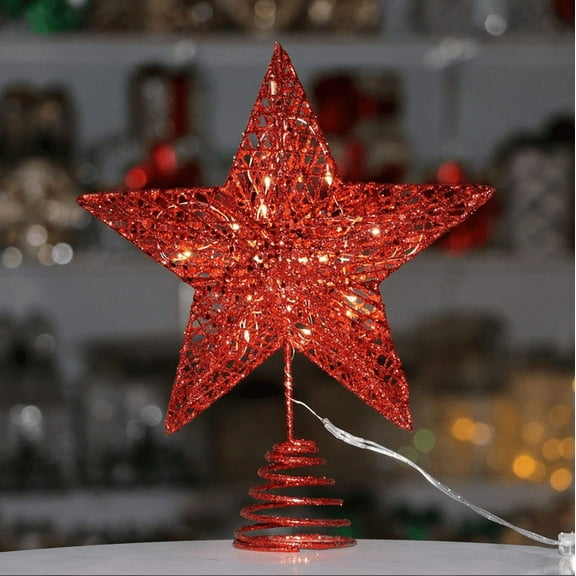 Christmas Tree Topper 8” Red Star Tree Toppers with 20 LED Lights for Christmas Tree Decorations, Xmas Tree Top Ornament for New Year Holiday Home Office Indoor