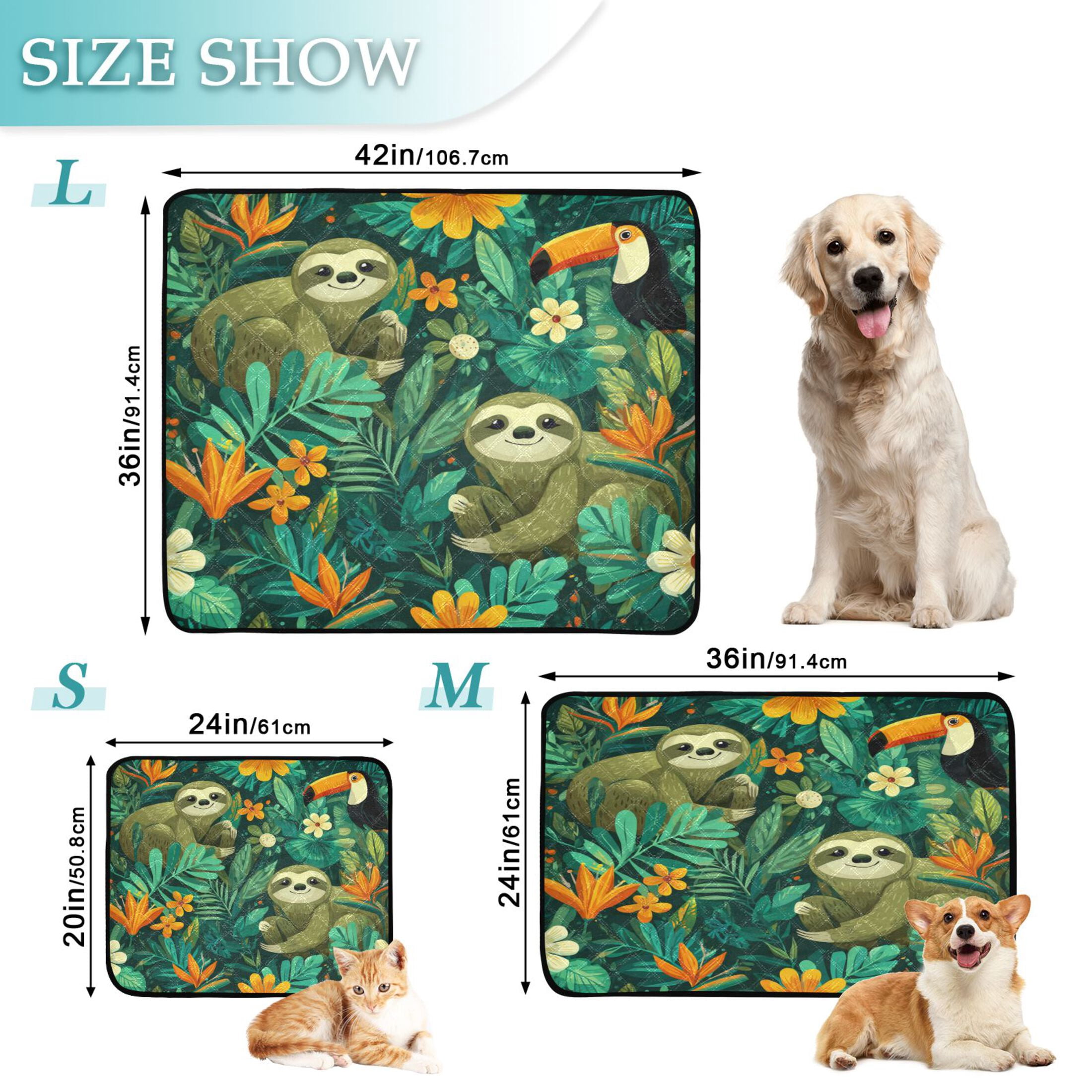 Qxltty Playful Sloths Cat litter Pads Pet Set of 2 Diaper Mats Center Anti-leakage Layer Absorbent Soft and Comfortable
