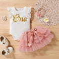 thumbnail image 2 of IBTOM CASTLE Baby Girls 1st Birthday Outfit Cake Smash Floral Lace Romper + Tutu Skirt + Bow Headband Princess Dress Photo Shoot Clothes 12-18 Months Pink & Gold, 2 of 8