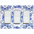 thumbnail image 1 of Metal Light Switch Plate Cover Mandala Blue White Snowflake Tile Pattern MDL088, 1 of 13