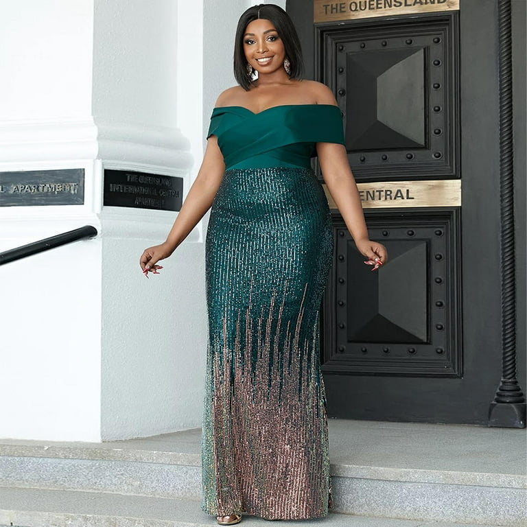Amazing-Snazzy Women off Shoulder Sequin Formal Evening Gowns