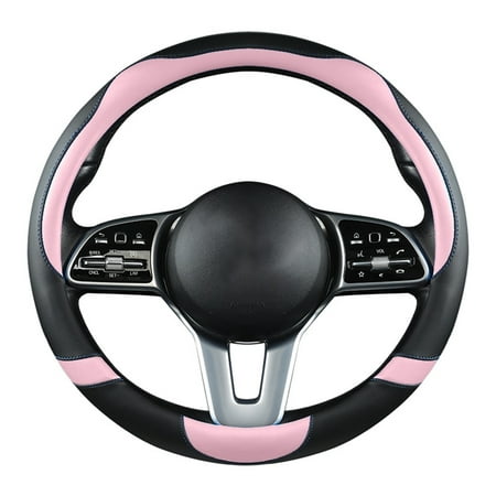 Dpityserensio Leather Car Steering Wheel Cover,Non-Slip Car Wheel Cover Protector Breathable Microfiber Leather Universal Fit for Most Cars Universal Fit 14-15 Inches(Pink)