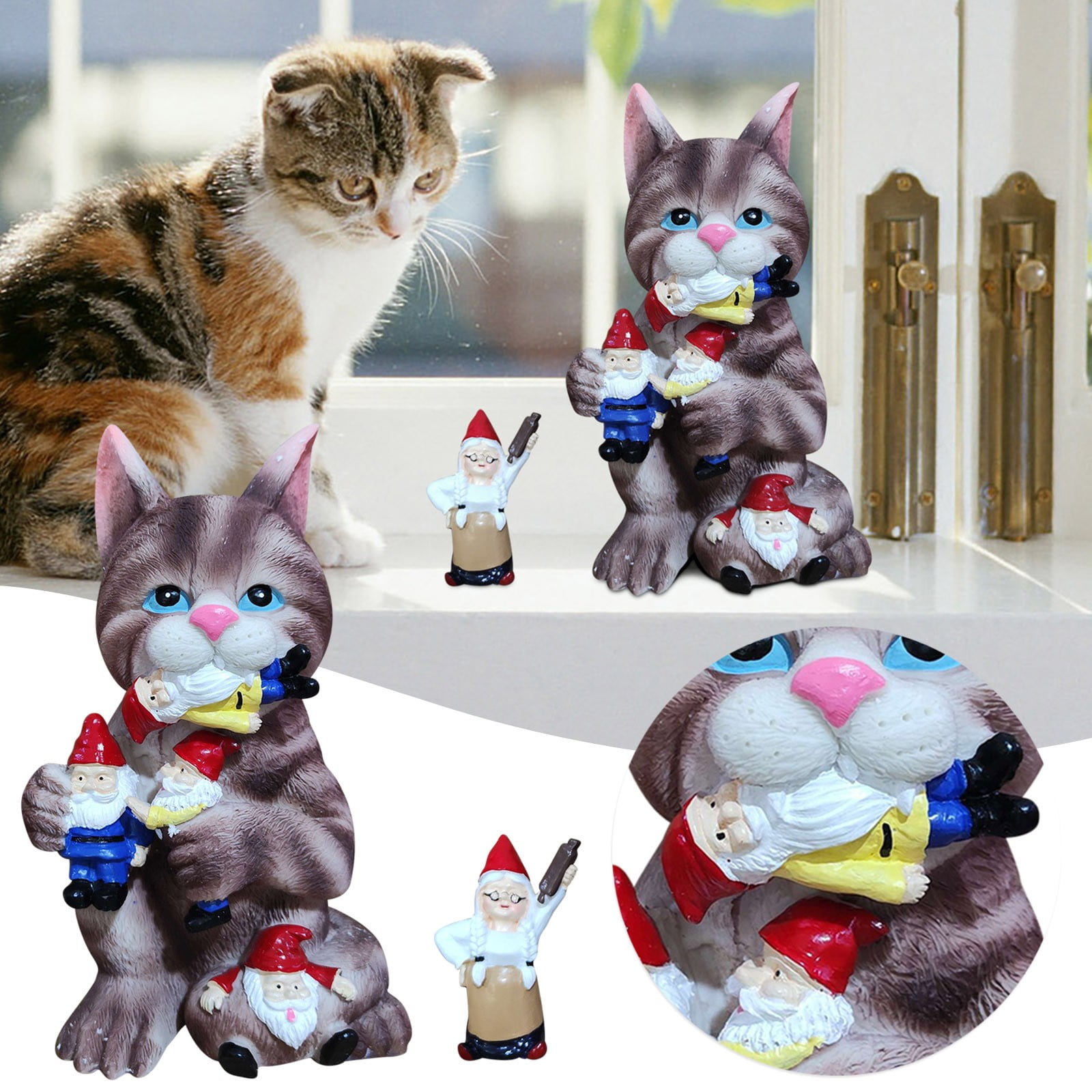 Naughtys Cat Gnome Statue Gnome Massacres Ornament Cat Eating Gnome