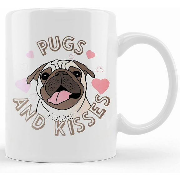 Cute Pug Mug – Dog Lover Gift – Pugs And Kisses – Dog Mug Pug Gift – Funny Mug Girlfriend Gift, Ceramic Novelty Coffee Mug, Tea Cup, Gift Present For Birthday, Christmas Thanksgiving Fes