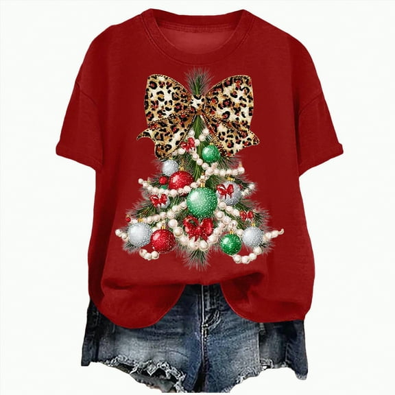 Dmsael Christmas T Shirts Women Christmas Shirt Christmas Party Tops Xmas Gift Tees Holiday Season Clothes Red,S