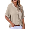 thumbnail image 1 of Plebaso Women's Knit Button down Shirts Collared Short Sleeve Casual Tops Loose Summer Blouses with Pockets, 1 of 6