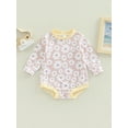 thumbnail image 2 of Franhais Baby Girl's Romper, Round Neck Long Sleeve Flower Printed One Piece Snap Closure Jumpsuit, 2 of 8