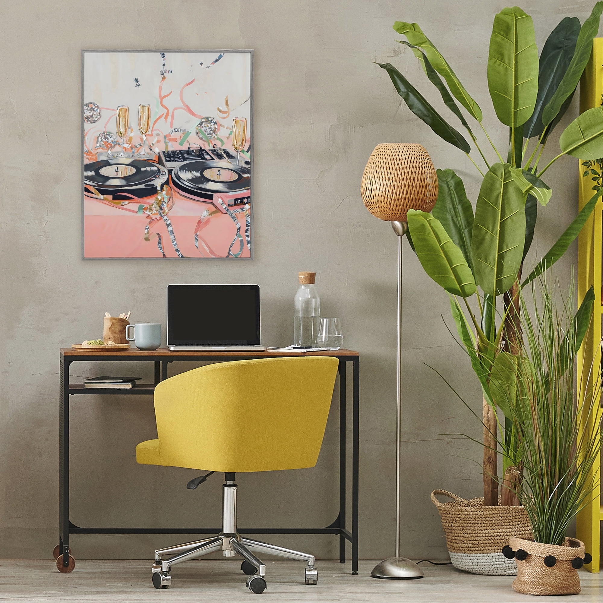 Stupell Industries Retro Turntable & Champagne Party Gray Framed Giclee Art, design by The Prints Vibe