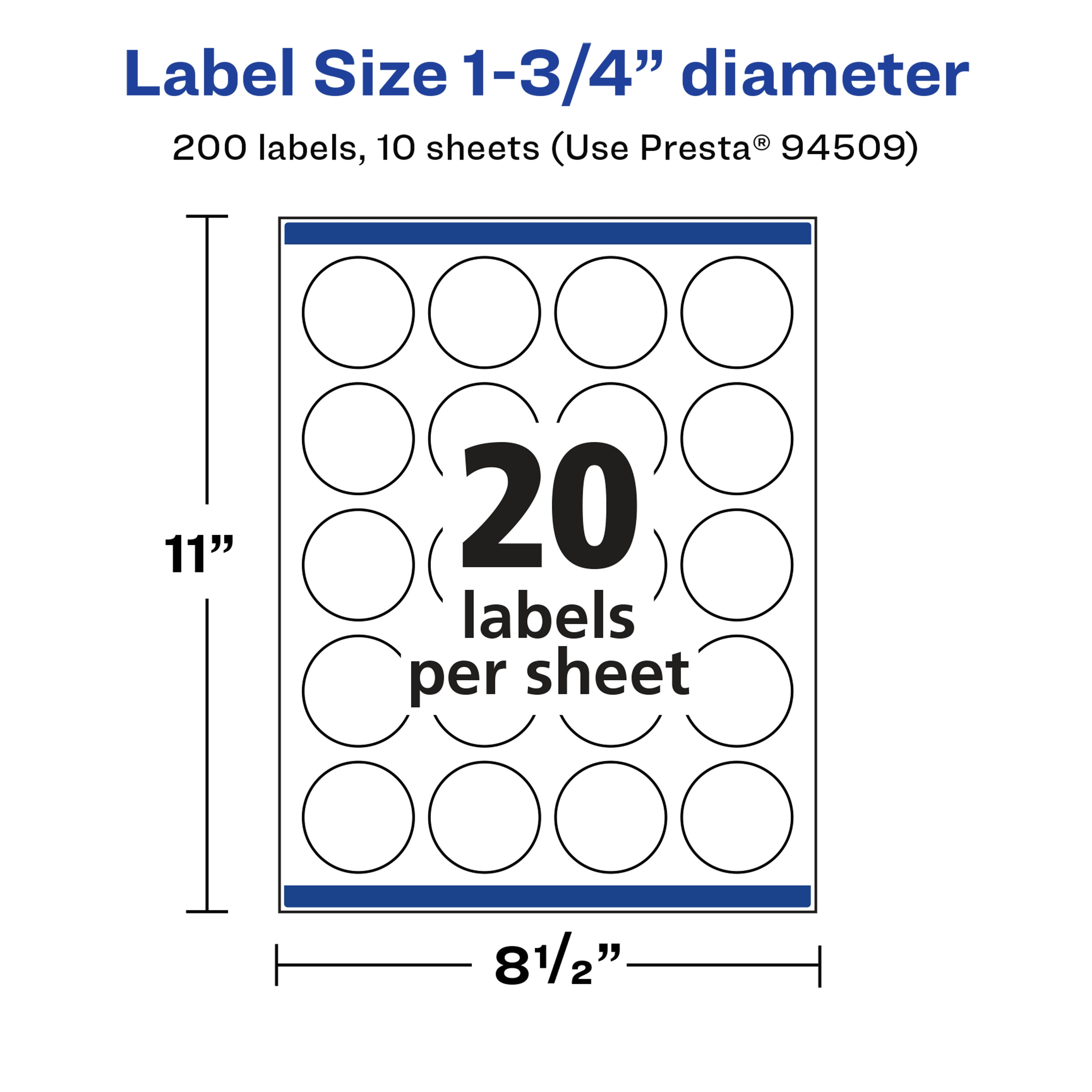 Avery Glossy White Round Labels, 1.75" Diameter, 200 Total