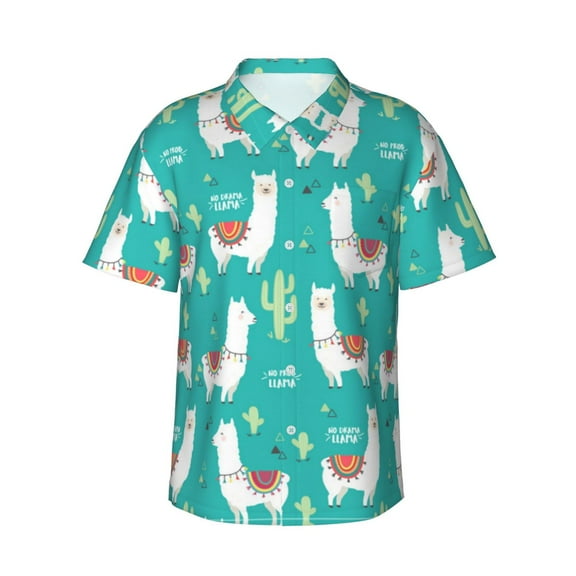 No Prob-Llama Men'S 3d Print Casual Button Down Shirts, Novelty Hawaiian Short Sleeves Xl