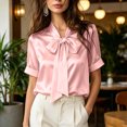 thumbnail image 2 of ClodeEU Women's Bow Tie V‑Neck Blouse, Short Cuffed Sleeve Elegant Dress Shirt for Office Work ,Women's S-XXXL, 2 of 5