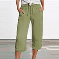 thumbnail image 2 of felwors Yoga Capris with Pockets for Women Wide Leg Cotton Linen Pants Casual Loose Comfy Trendy Elastic Waist Cropped Trouser (Green, M), 2 of 5