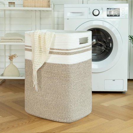 YUYAN-91L Laundry Hamper XXXLarge Laundry Basket Collapsible Cotton Rope Basket Woven Storage Basket for Blankets Clothes Pillows-16x15x24-Yellow