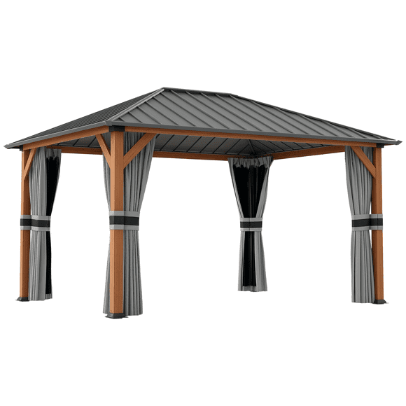 Outsunny Pavillon à Toit Rigide 13 Pieds x 10 Pieds Pavillon Extérieur Auvent