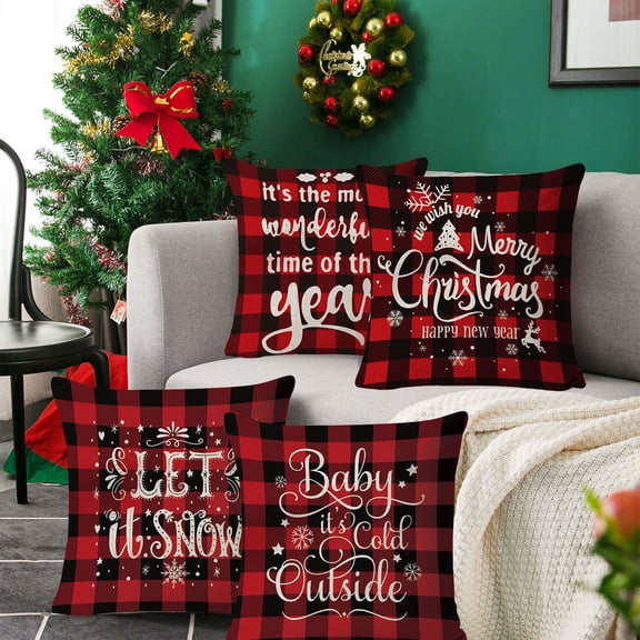Xuniizn Christmas Pillow Covers 18x18 inch Xmas Decorations Soft Plush Faux Fur Wool Christmas Throw Pillow Cases Winter Holiday Decor for Sofa Living Room