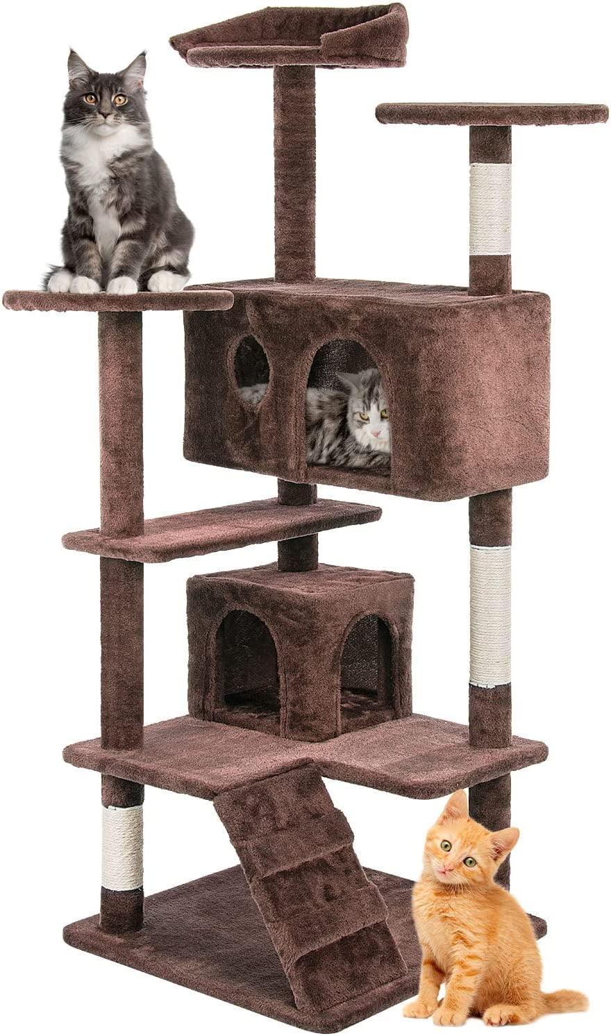 BestPet Cat Tree 52 inch Tall Cat Tower with Cat Scratching Post,MultiLevel Playpen House,Brown