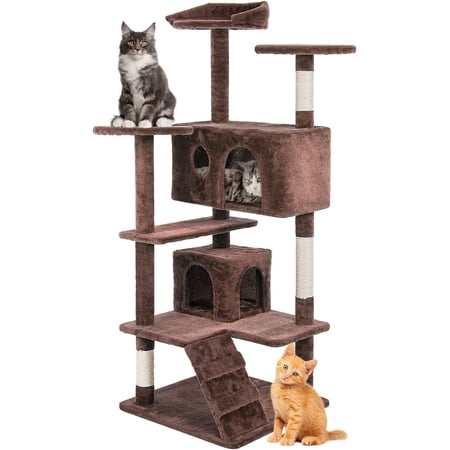 BestPet Cat Tree 52 inch Tall Cat Tower with Cat Scratching Post,Multi-Level Playpen House,Brown