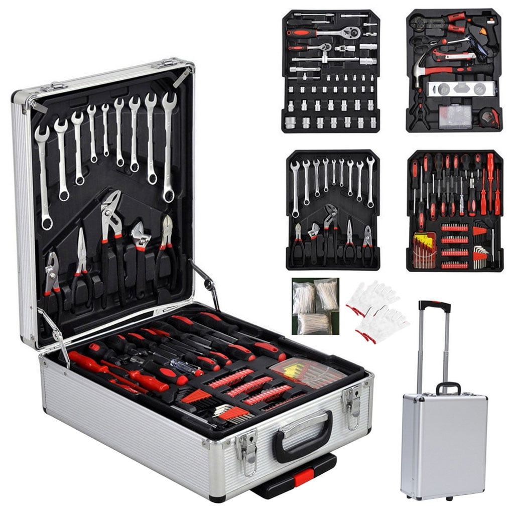 AREBOS 1200 pezzi Alu Tool Case Tool Set Tool Box Trolly 