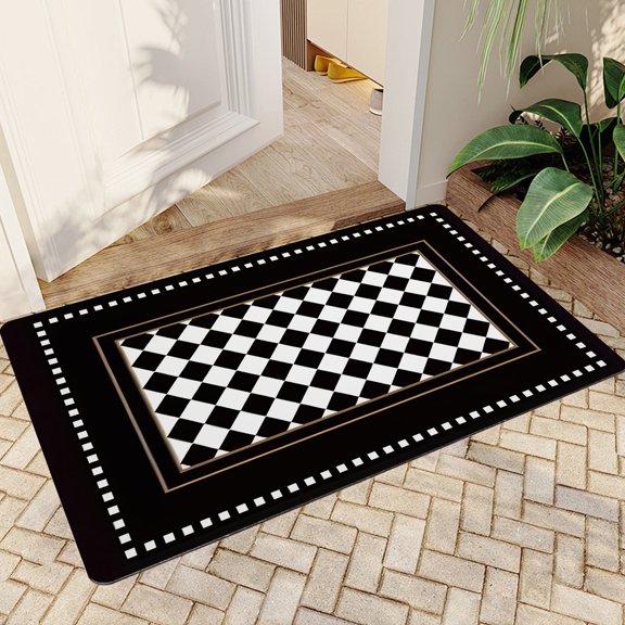 JML Doormat, Non-Slip Indoor Outdoor Rug Mats for Porch Entry Way, Floor Mat for Bathroom/Kitchen, (16"x24") - Checkered Pattern with Frame
