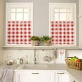 thumbnail image 2 of Brown White Plaid Kitchen Curtain 24 Inch Length Small Short Cafe Tiers Curtains Drape, Gradient Geometric Buffalo Checkered Window Treatment Rod Pocket Drapery Panels Curtains, 27.5x24, 2 of 5