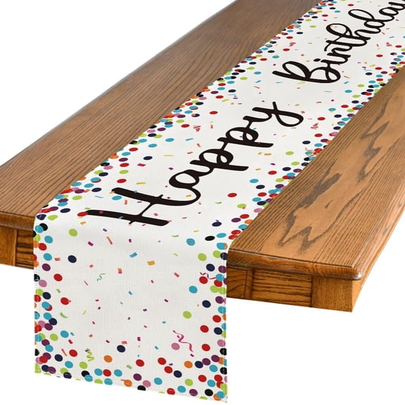 Brythos Polka Dot Beige Happy Birthday Table Runner, 13x72 inches Seasonal Kitchen Dining Decoration for Home Party