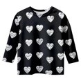 thumbnail image 4 of WEIYLL T-Shirts pour Filles Imprimé Cœur Col Rond Fonctionnel Manches 3/4 Décontracté Noir 13-14 Ans, 4 of 5