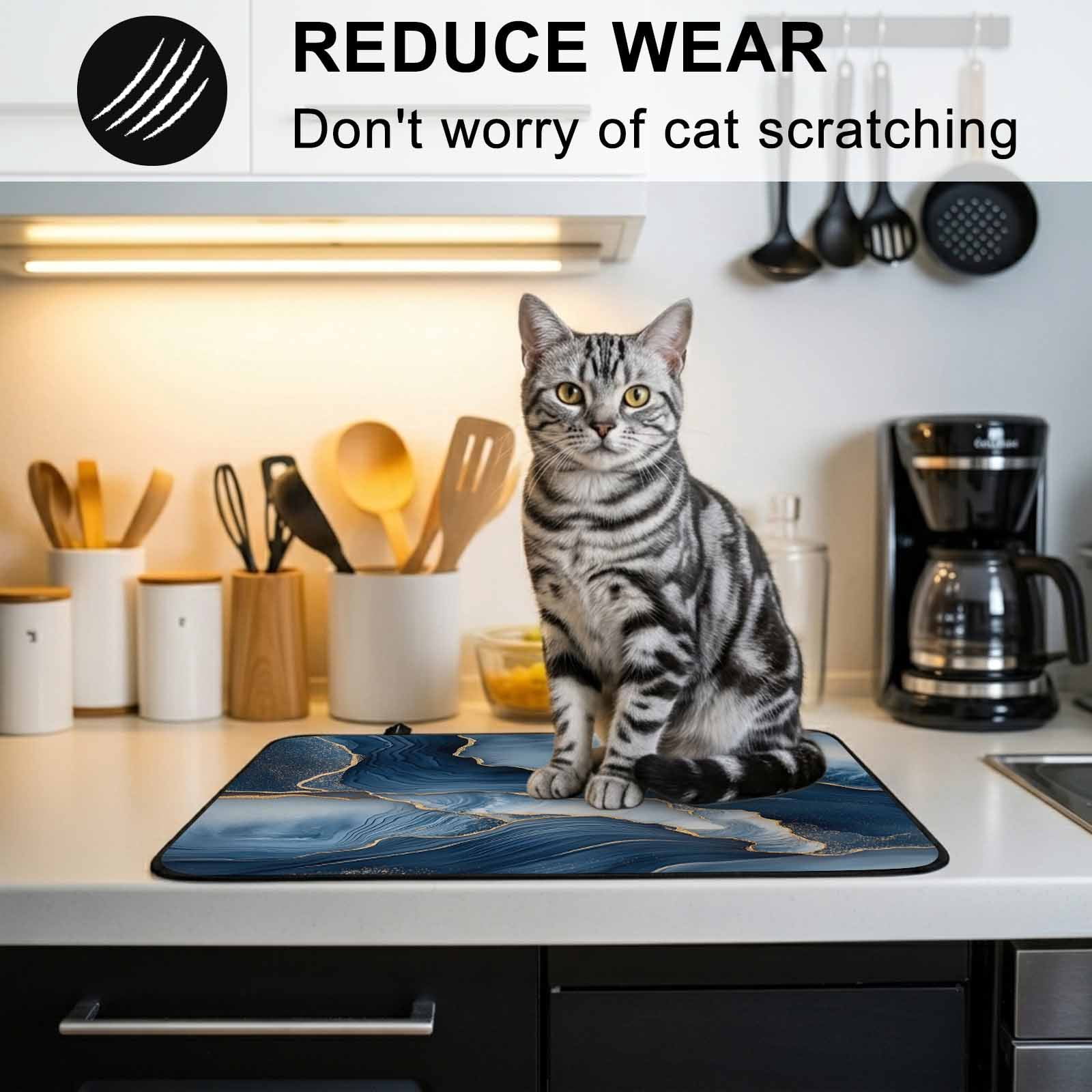 Navy Blue Marble Stove Top Cover for Electric Stove, Heat-proof & Non Slip Glass Top Stove Cover Protector, Modern Ink Painted Artwork Kitchen Flat Cooktop Rubber Mat 24x21 Inches
