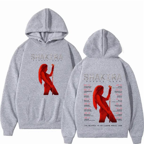 Sudadera con capucha del de la gira europea del rapero Shakira 2026, sudaderas Harajuku, ropa para hombre, chándal informal de gran tamaño con capucha para primavera y otoño,grey,XXXL