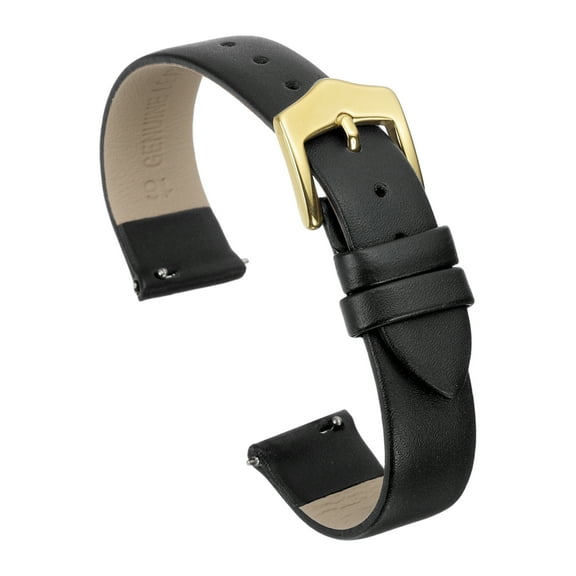 Uxcell 16mm Black Genuine Leather Watch Bands with Gold Buckle for Women