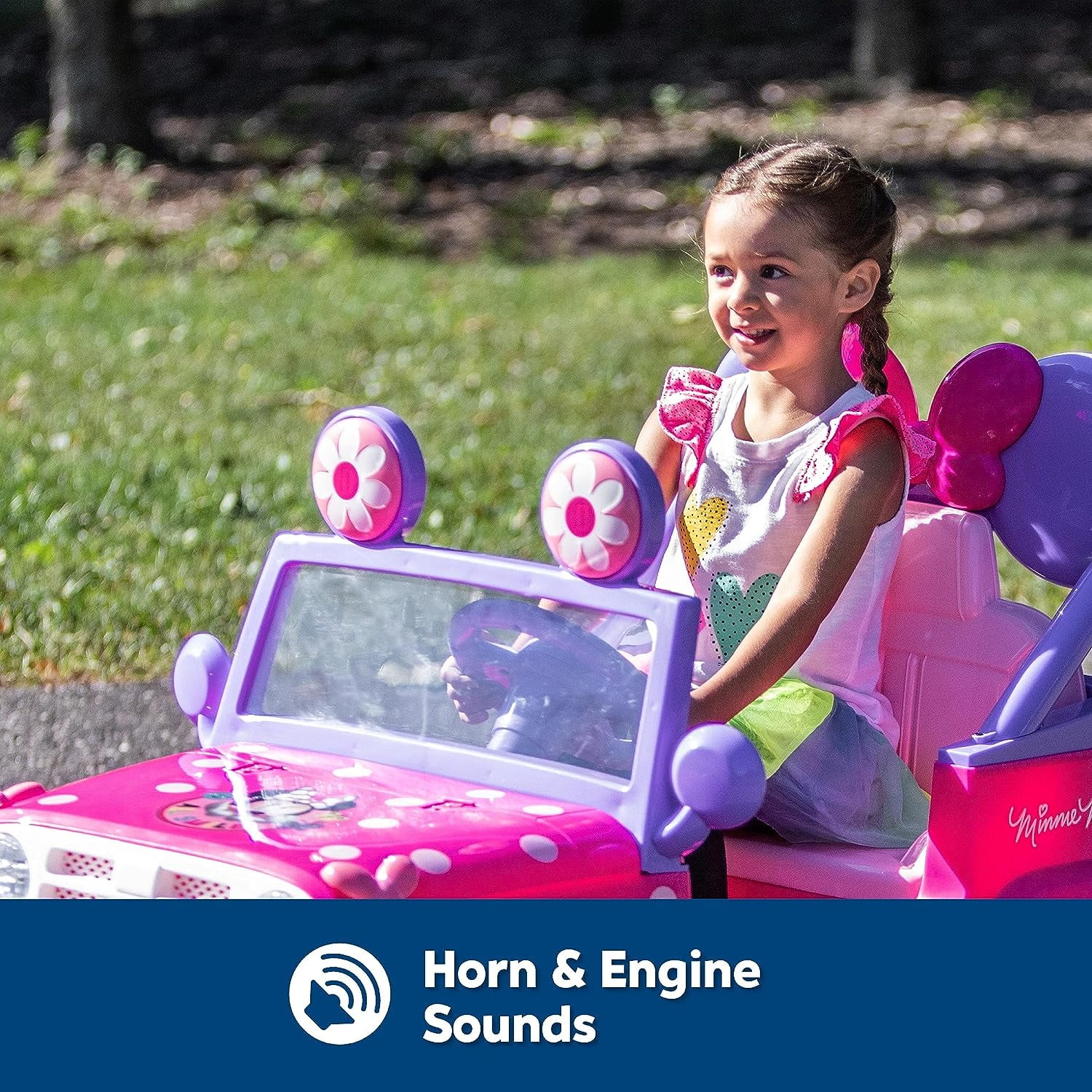 Kid Trax Disney's Minnie Mouse 6V Ride-On Toy, Flower Power 4x4 Battery Powered Outdoor Toy, Kids Ages 3-5 and Up to 60 lbs, Working Headlights, Sounds, Pink Minnie Mouse Ride On, Toddler, Girls, Boys