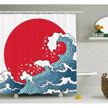 Anese Wave Shower Curtain Big Red Sun Setting Scenery Tropical Anese Wave Shower Curtain Big Red Sun Setting Scenery Tropical Nautical Artistic Tsunami Swirls